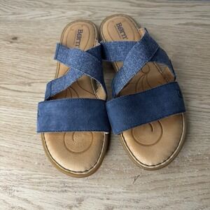 Born Tidor Blue Denim Suede Cross Strap Sandals Women's Size 9M F18704 CQL16